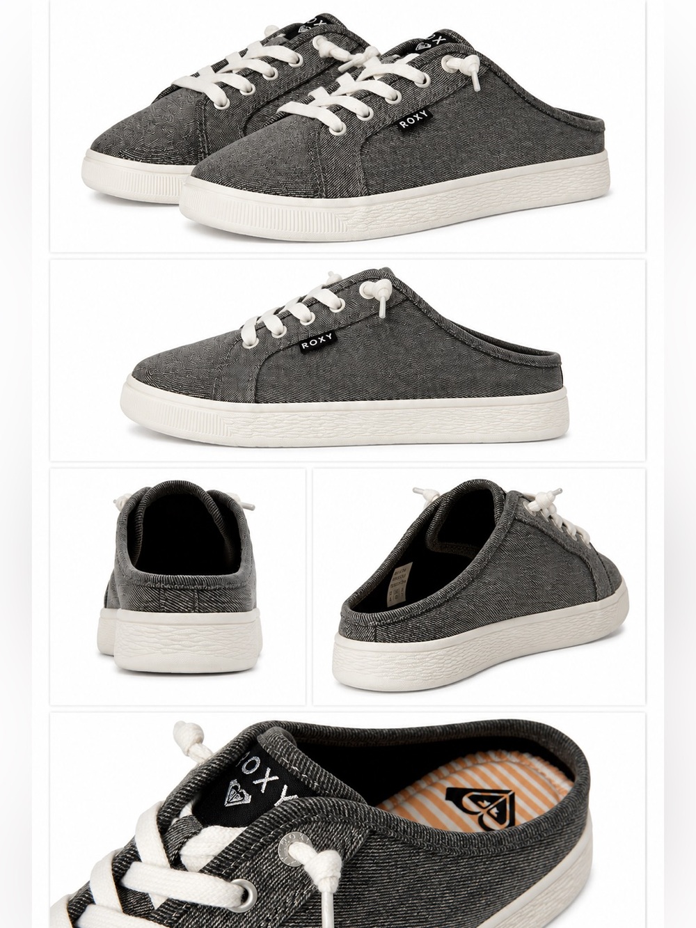 Roxy Gray Slip-On Mule Sneakers with White Laces